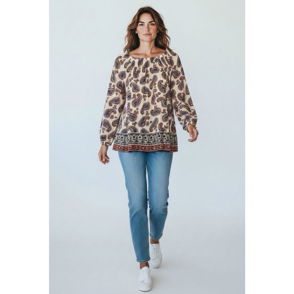 Chaps Blouse Cotton Viscose Balloon Sleeve Paisley Boho XL Casual